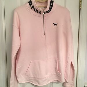 VS PINK light pink 1/4 zip with black accents